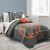 Lush Decor Basketball Game Reversible Comforter Twin Size, 4 Piece Set, Charcoal - Kids Comforter Set - Basketball Comforters - Sports Decor