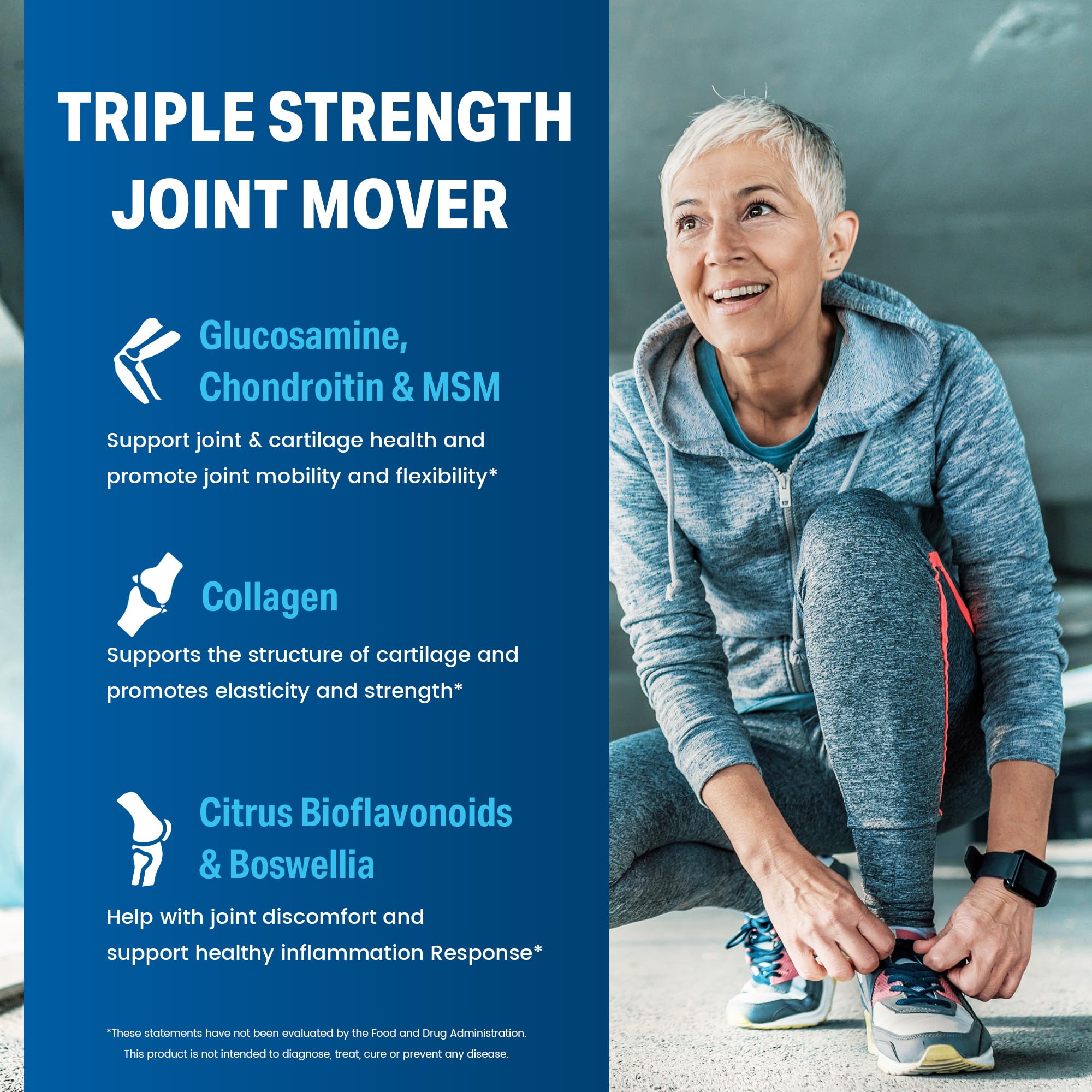 Vitamin World Triple Strength Joint Mover, Glucosamine Chondroitin with MSM Joint Support Supplement, Collagen & Boswellia Serrata Extract, Support Joint Strength, Comfort & Flexibility, 270 Caplets