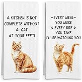FSTCSV Orange Tabby Cat Gifts Kitchen Towels Set of 2, Gifts for Orange Cat Lovers Hand Towel, Every Meal You Make OrangeCat Decorative Tea Dish Towels for Kitchen, FunnyCat Kitchens Decor, 16x24in