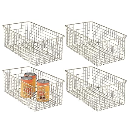 mDesign Wire Storage Basket for Kitchen, Pantry, Cabinet – Pack of 4, Deep, Satin