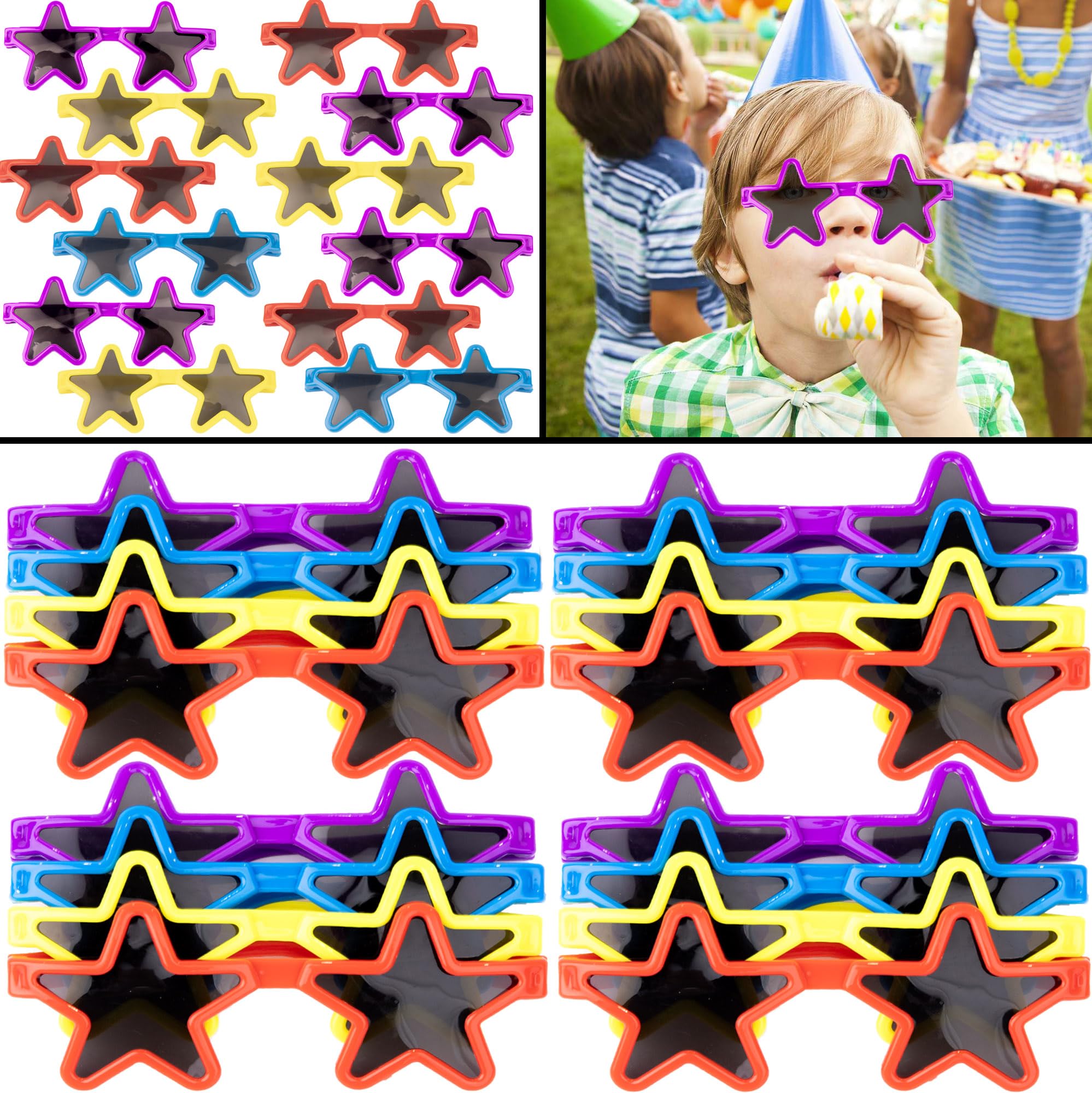 SHATCHI 24Pcs Kids Star Shape Sunglasses Birthday Party Bag Fillers Loot Bags Pinata Favour Toys Gifts Hen Party Photo Props Christmas Stocking Fillers