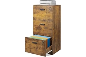 DEVAISE 3 Drawer File Cabinet with Lock, Vertical Wood Filing Cabinet for Home Office, Printer Stand for Letter and A4 Size, Rustic Brown