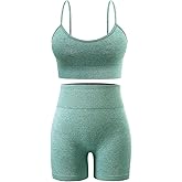 Ourgifts Workout Sets for Women 2 Piece Outfits Gym Shorts Women High Waisted with Adjustable Padded Sports Bra Gym Sets