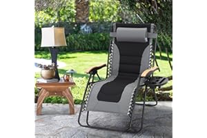 MAISON ARTS Oversized XXL Padded Zero Gravity Lawn Chair Foldable Recliner 30" Wide Seat Anti Gravity Lounge Chair Outdoor Camp Chair for Poolside Backyard Beach, Support 400lbs, Grey