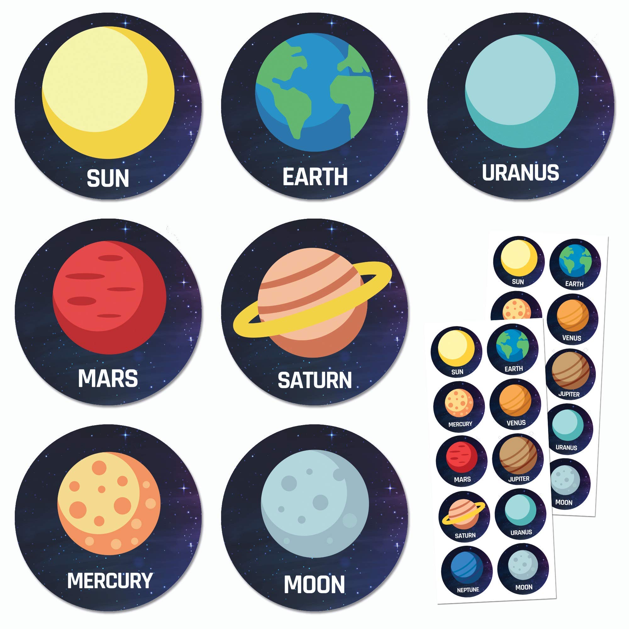 Space Planet Solar System Stickers - 10 Designs, 20 Sheets, 200 Stickers