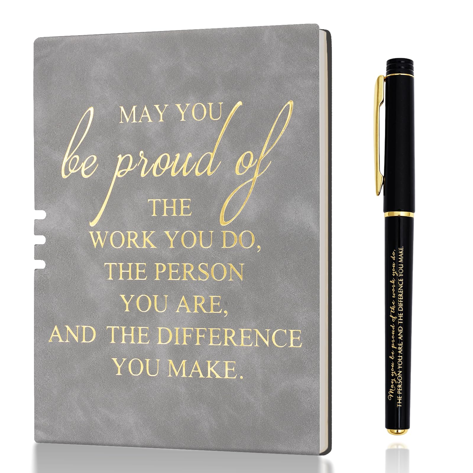 Thank You Gifts For Colleagues Leather Notebook A5,Leaving Gifts For Colleagues Women,Employee Appreciation Teacher Gifts,Team Gifts For Employees Ballpoint Pen Notebook For Coworkers (Grey)