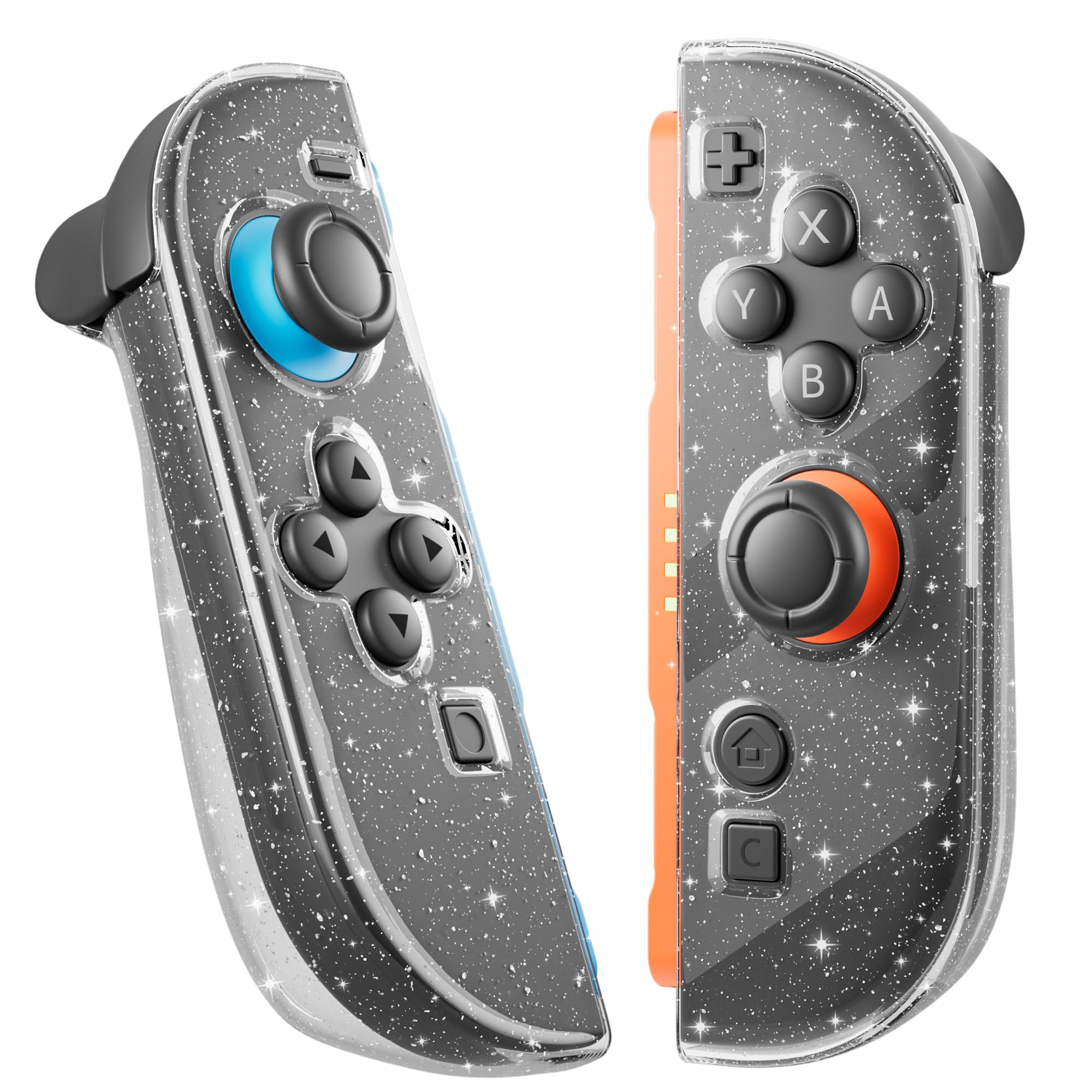 FUNDIARY Replacement for Nintendo Switch 2 Controller, Switch Wireless Controllers Compatible with Switch 2, Shockproof Hard PC Protective Cover with 2 Thumb Caps, Clear Glitter