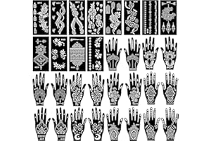Kotbs Henna Tattoo Stencils Kit, 12-Sheet Flower Totem Henna Stencils for Hand Forearm Leg Body Glitter Airbrush DIY and 20-Sheet Henna Stencils for Hands Reusable
