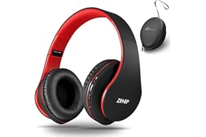 ZIHNIC Bluetooth Headphones Over-Ear, Foldable Wireless and Wired Stereo Headset Micro SD/TF, FM for Cell Phone,PC,Soft Earmuffs &Light Weight for Prolonged Wearing (Black/red)