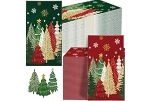 OIGCO 100 Christmas Guest Napkins Snowflake & Tree Disposable Paper Christmas Cocktail Guest Hand Towel for Xmas Party Table Dinner Kitchen Bathroom