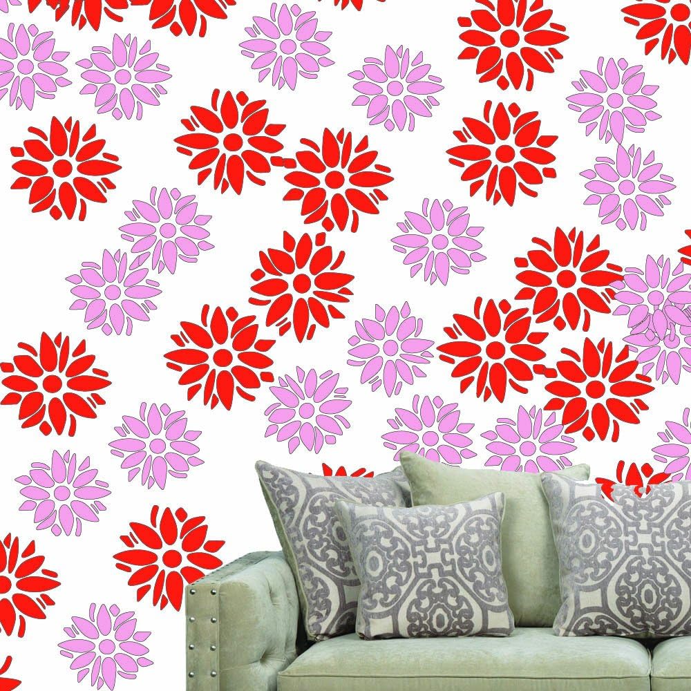 FHS25 Beautiful Floral Wall Stencil | Flower Wall Decoration for Living Room by Lashkara Home Decor it is Reusable, Better Than costly Wall Paper & Stickers