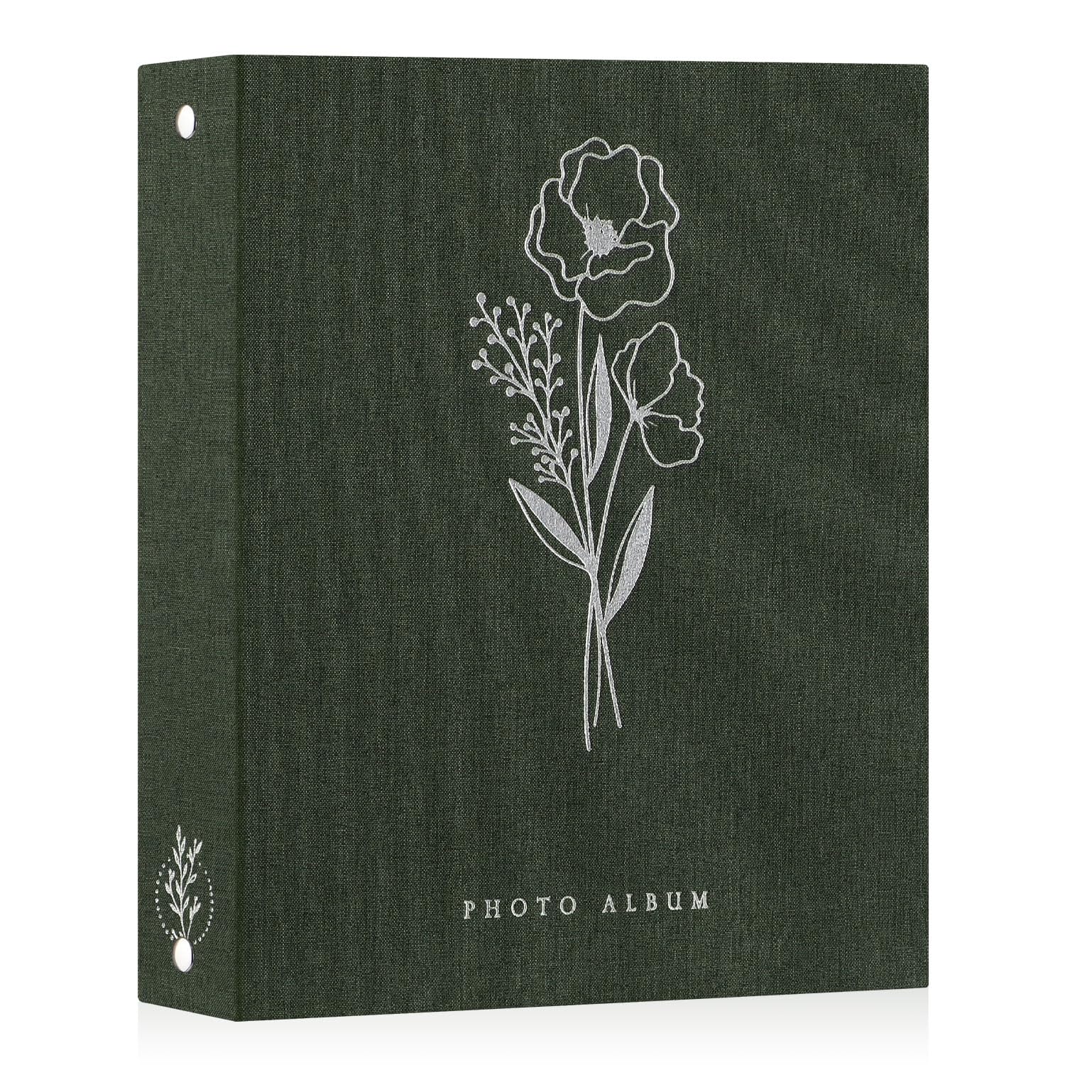 Lanpn Photo Albums A4 100 Photos, Linen Cover Acid Free Pocket Photo Book Picture Album Holds 100 Portrait Only A4 Picture (Green,21x30 cm)