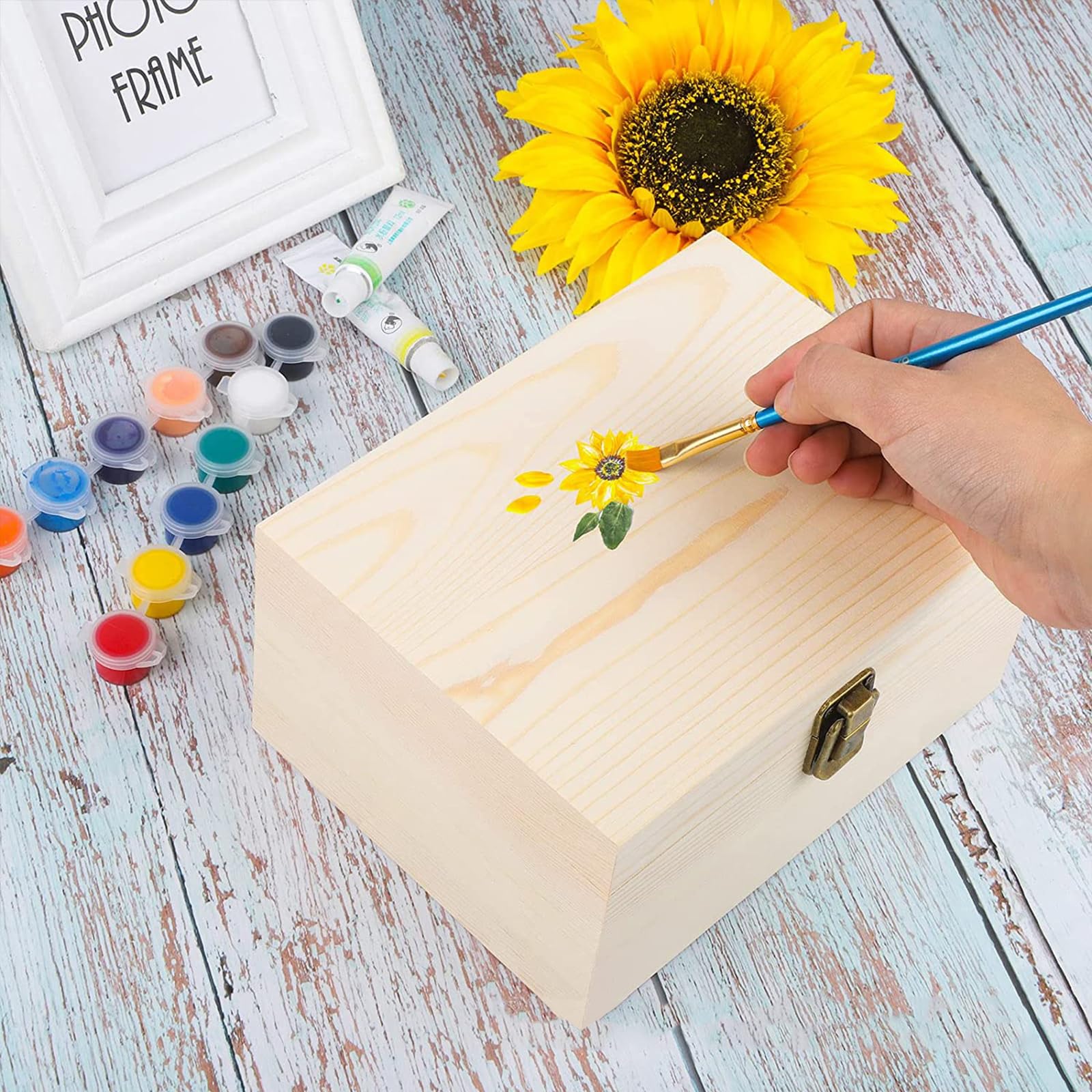 Large Unfinished Wooden Box with Hinged Lid Unfinished Wooden Storage Box 10.6 x 8 x 5.7 Inch Wood Box Unfinished Large Keepsake Box for Jewelry, Art Hobbies, DIY lovers and Home Storage