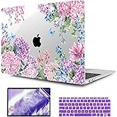 TWOLSKOO Hard Shell Case Keyboard Cover Skin Screen Protector for 2021-2018 Release MacBook Air 13 inch Model A2179 A1932 A2337 M1, Colorful Hydrangea