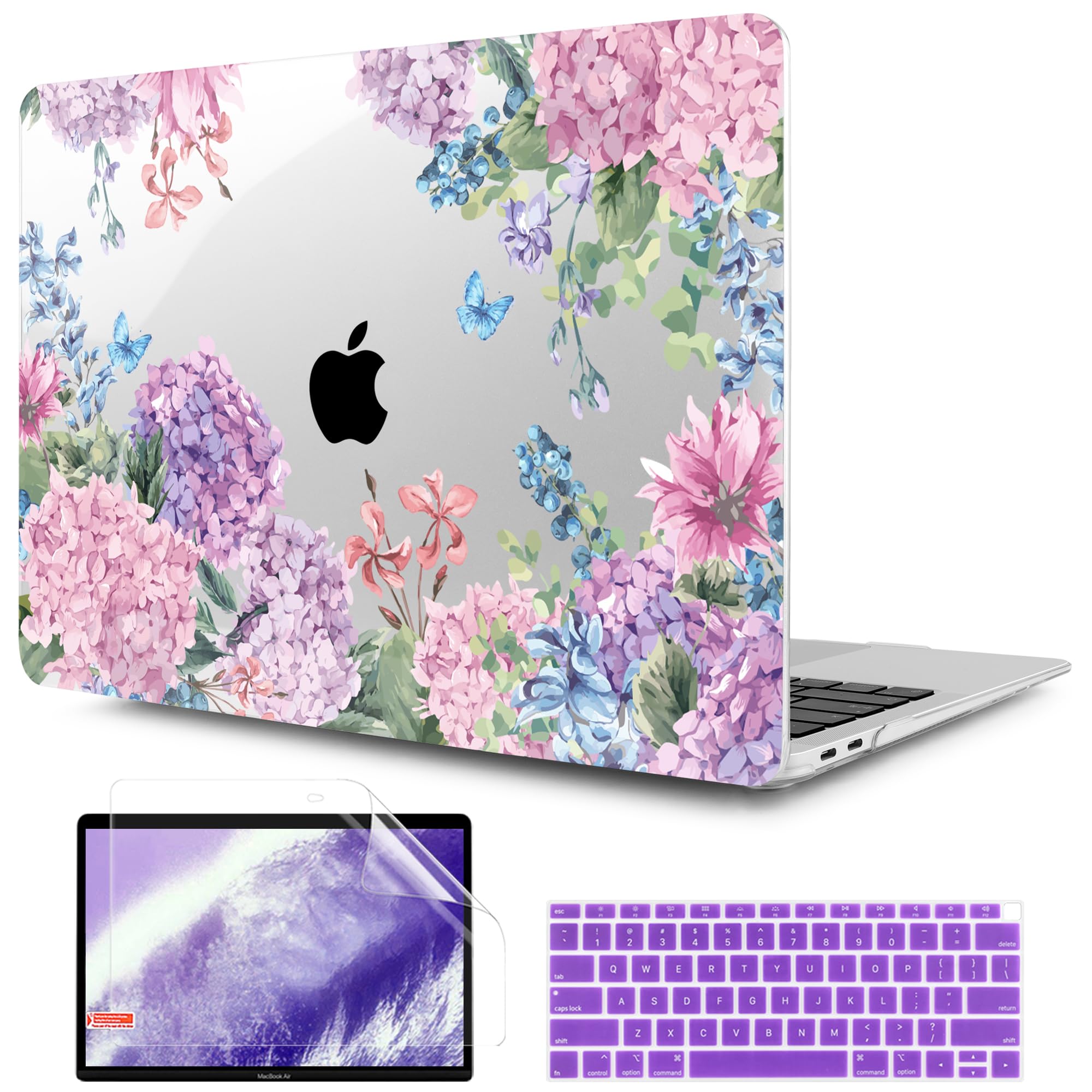 Photo 1 of TWOLSKOO Hard Shell Case Keyboard Cover Skin Screen Protector for 2021-2018 Release MacBook Air 13 inch Model A2179 A1932 A2337 M1, Colorful Hydrangea