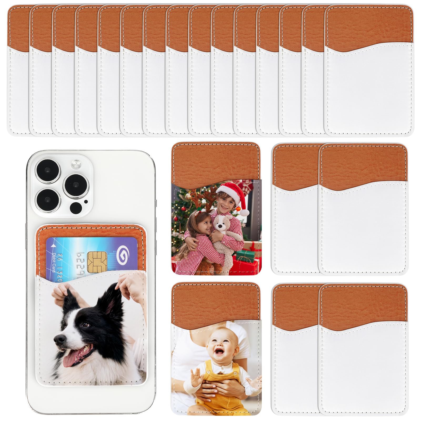 VZZNN 24 Pack Sublimation Blank Phone Wallet, PU Leather Phone Card Holder, Stick On Credit Card Holder for Most Cell Phones