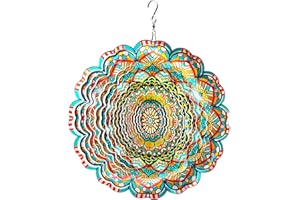 LJlifArt Wind Spinner Mandala Blue Love Flame 12 inch 3D Stainless Steel Worth Gift Laser Cut Hanging Wind Spinners Metal Kinetic Yard Art Decorations Indoor/Outdoor Décor
