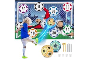 SUGFUT Soccer Games Soccer Toys Soccer Gifts for Boys Soccer Training Equipment Indoor Outdoor Backyard Toss Soccer Goal Game with Velcro Balls, Foldable Flannel Goals