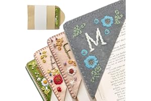 GENERIC Dalianlc 26 Letters Personalized Hand Embroidered Corner Bookmark Cute Flower Embroidery Corner Book Marker Handmade Stitched Felt Triangle Corner for Book Reading Lovers Gift (M, Winter)