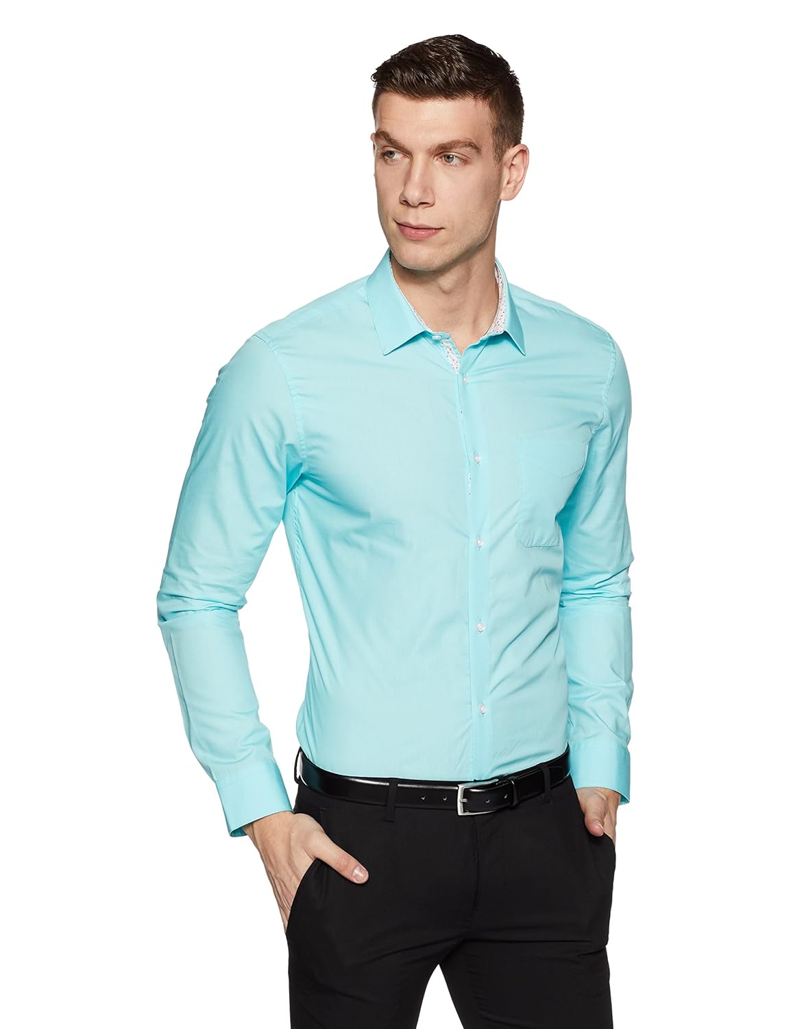 peter england men's solid slim fit formal shirt