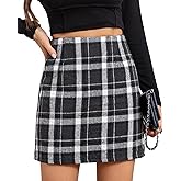 We1Fit Womens Plaid Skirts High Waist Wool Bodycon Pencil Mini Fall Skirt with Shorts