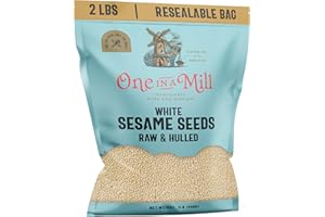 One in A Mill Hulled Sesame Seeds 2 LB | Rich & Pure White Raw Sesame Seeds for Tahini, Salad Dressing, Baking & Cooking | Non-GMO, Vegan & OU Kosher