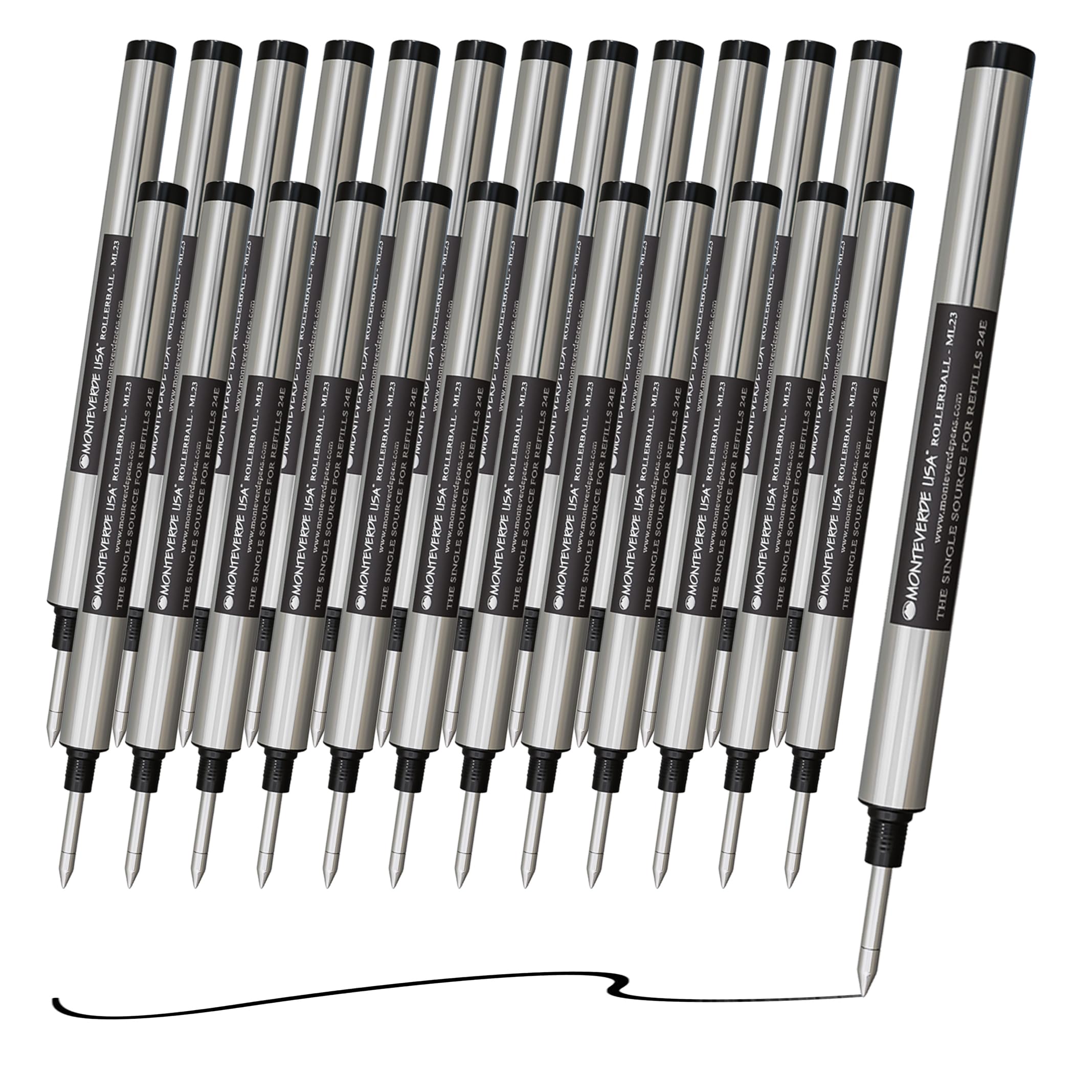 Monteverde Rollerball Refills to Fit Montblanc Rollerball LeGrand, Medium Point, Black Ink, 25-Pack Tube, Reliable Professional Writing