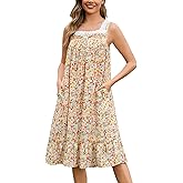 YOZLY Cotton Nightgowns for Women Long Sleeveless Night Gown Victorian Nightdress with Pockets S-XXXL