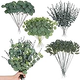 Molain 100 Pcs 4 Kinds Mixed Artificial Eucalyptus Leaves Stems Eucalyptus Stems Bulk, Fake Silver Dollar Eucalyptu Bundle Faux Plants Greenery for DIY Bouquets Floral Wedding Vase Bouquet Home Decor