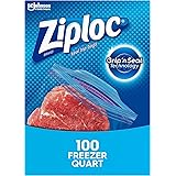 Ziploc Quart Food Storage Freezer Bags, Grip 'n Seal Technology for Easier Grip, Open, and Close, 100 Count