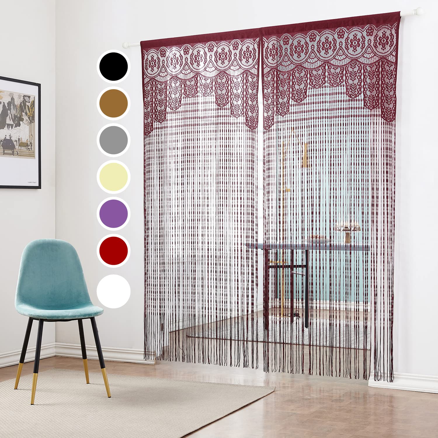 HSYLYM Lace Curtains Lightweight Soft Fine Texture Delicate Voile Lace Window Curtains for Living Room,Redviolet,90x200cm(35x78inch)