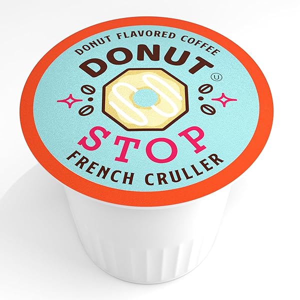 DONUT STOP FLAVORED COFFEE PODS, COMPATIBLE WITH 2.0 K-CUP BREWERS, FRENCH CRULLER DONUT FLAVOR, 40 COUNT