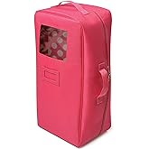Badger Basket Doll Travel Case with Bed, Blanket, Pillow, Mesh Storage & Peek-a-Boo Window - Fits Girl Dolls - Portable Luggage Carrier with Straps for Pretend Play & Accessories - Hot Pink