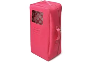 Badger Basket Doll Travel Case with Bed, Blanket, Pillow, Mesh Storage & Peek-a-Boo Window - Fits Girl Dolls - Portable Luggage Carrier with Straps for Pretend Play & Accessories - Hot Pink