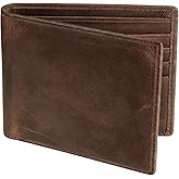 RUNBOX Men's Full Grain Leather Bifold Wallet - Crazy Horse RFID Blocking Slim Wallet with 2 ID Windows, 12 Card Slots &amp; Dual Cash Pockets, Gift for Men