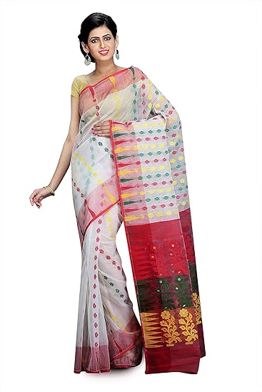 amazon red white saree