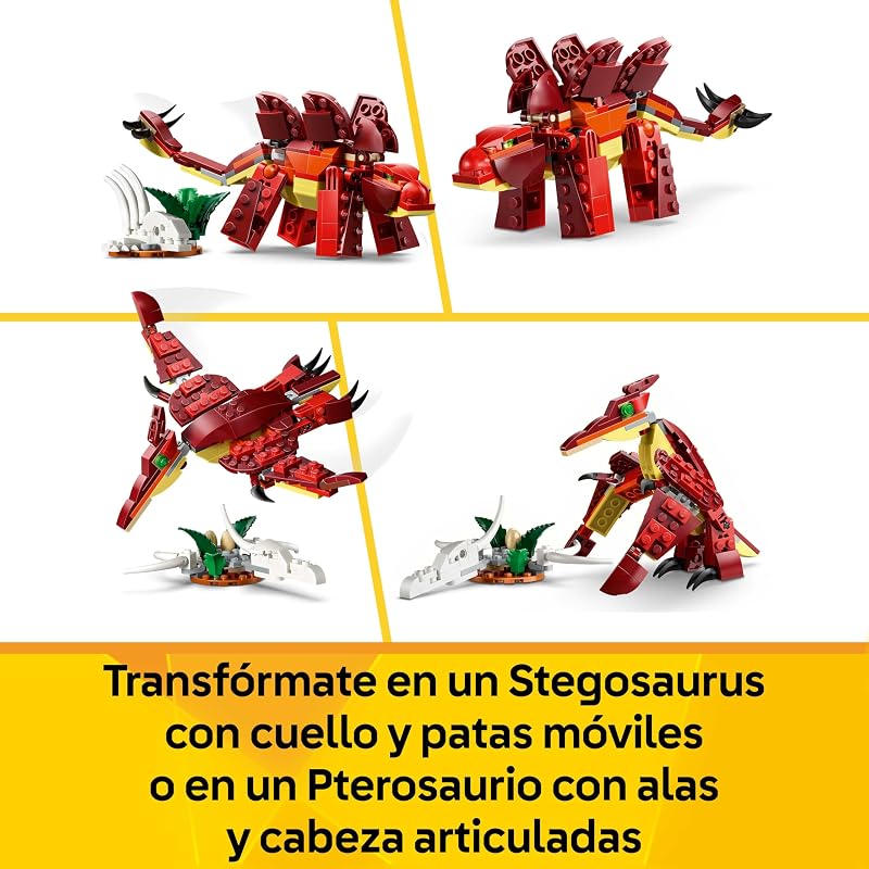 Creator 3in1 Dinossauro Feroz - Figuras de Dinossauro Transformáveis em Velociraptor, Stegosaurus ou Pterossauro - Presente de Aniversário para Raparigas e Rapazes 8+ Anos - 31379