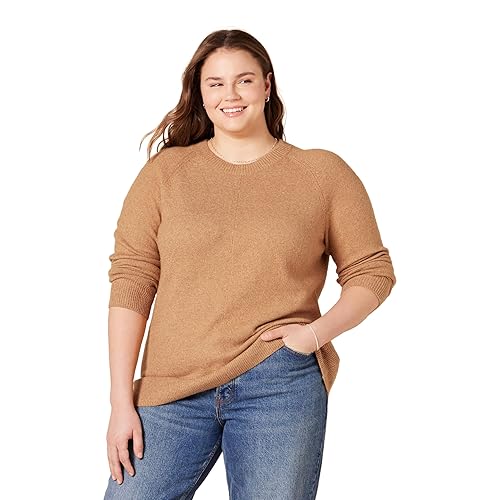 Amazon Essentials Women's Crewneck Sweater, Classic-Fit, Soft Touch, Long Sleeve, Plus-Size Available, Camel Heather, 4X