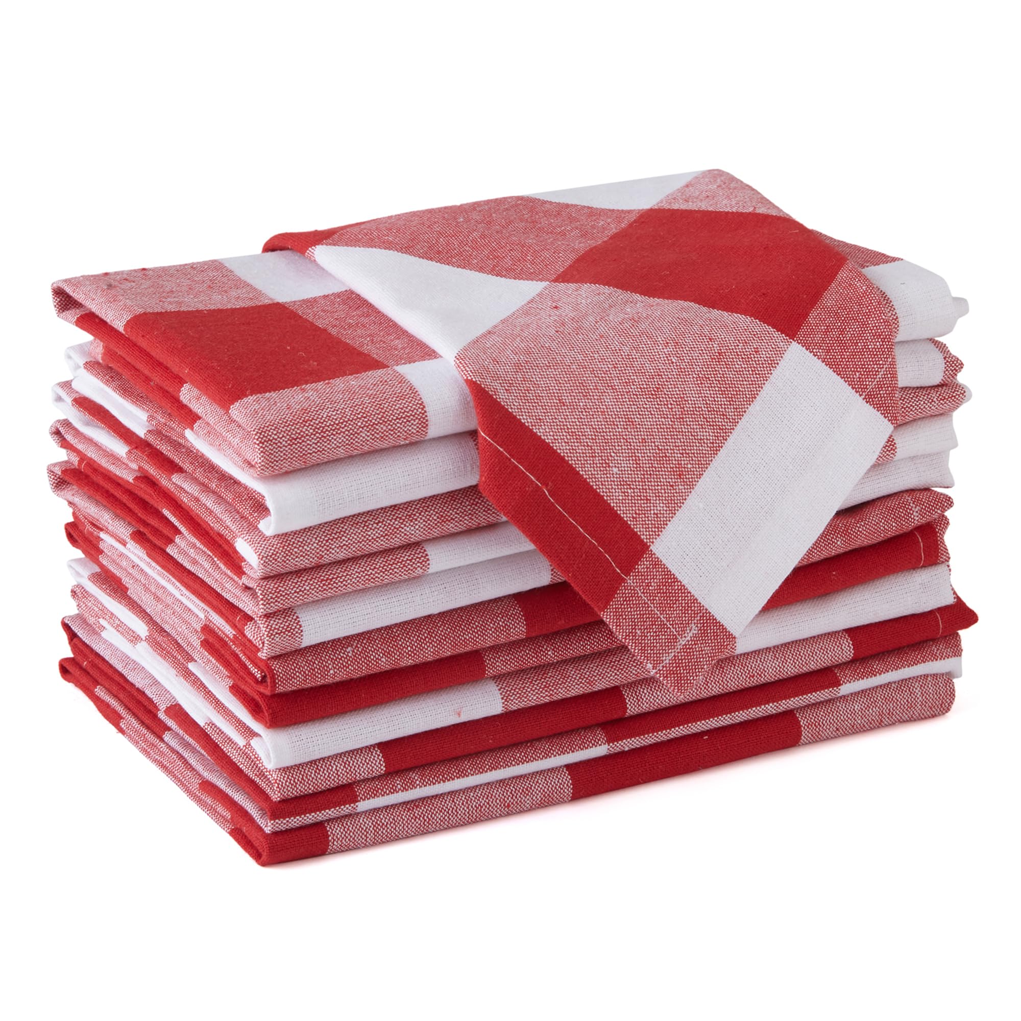 Encasa XO Cotton Cloth Napkins Set of 12, 17"x17" | Washable & Reusable Dinner Napkins White & Buffalo Red Checks Table Napkins for Farmhouse, Wedding, Holiday, Party & Everyday Dining