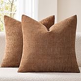 EMEMA Pack of 2 Decorative Chenille Throw Pillow Covers 20x20 Inch Soft Neutral Farmhouse Textured Cushion Cases with Zipper for Couch Sofa Bedroom Living Room Home Decor, Camel