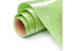 Green Glitter Heat Transfer Vinyl - 12in.x 5ft, Glitter HTV Vinyl Iron on Vinyl for T Shirts Compatible with Cricut by TransWonder (Lawn Green)
