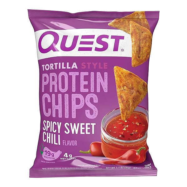 QUEST NUTRITION SPICY SWEET CHILI TORTILLA CHIP, 19G PROTEIN, 4G NET CARB, LOW CARB, GLUTEN FREE, 1.1 OZ (PACK OF 12)