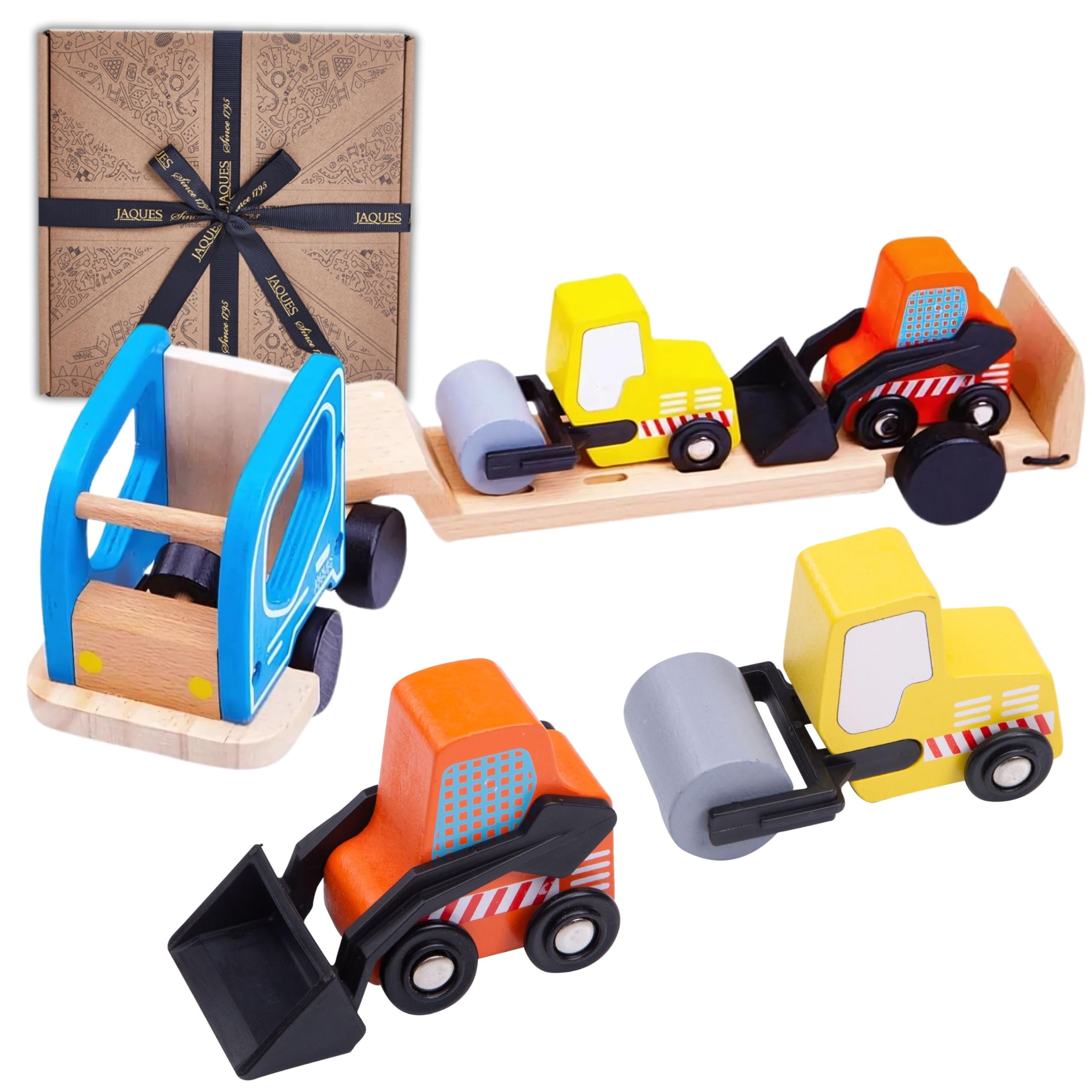 Jaques of London Wooden Toy Cars | Quality Toddler Toy Cars for Boys and Girls | Construction Car Toys for 3 4 5 Year Olds (Low Loader Truck)