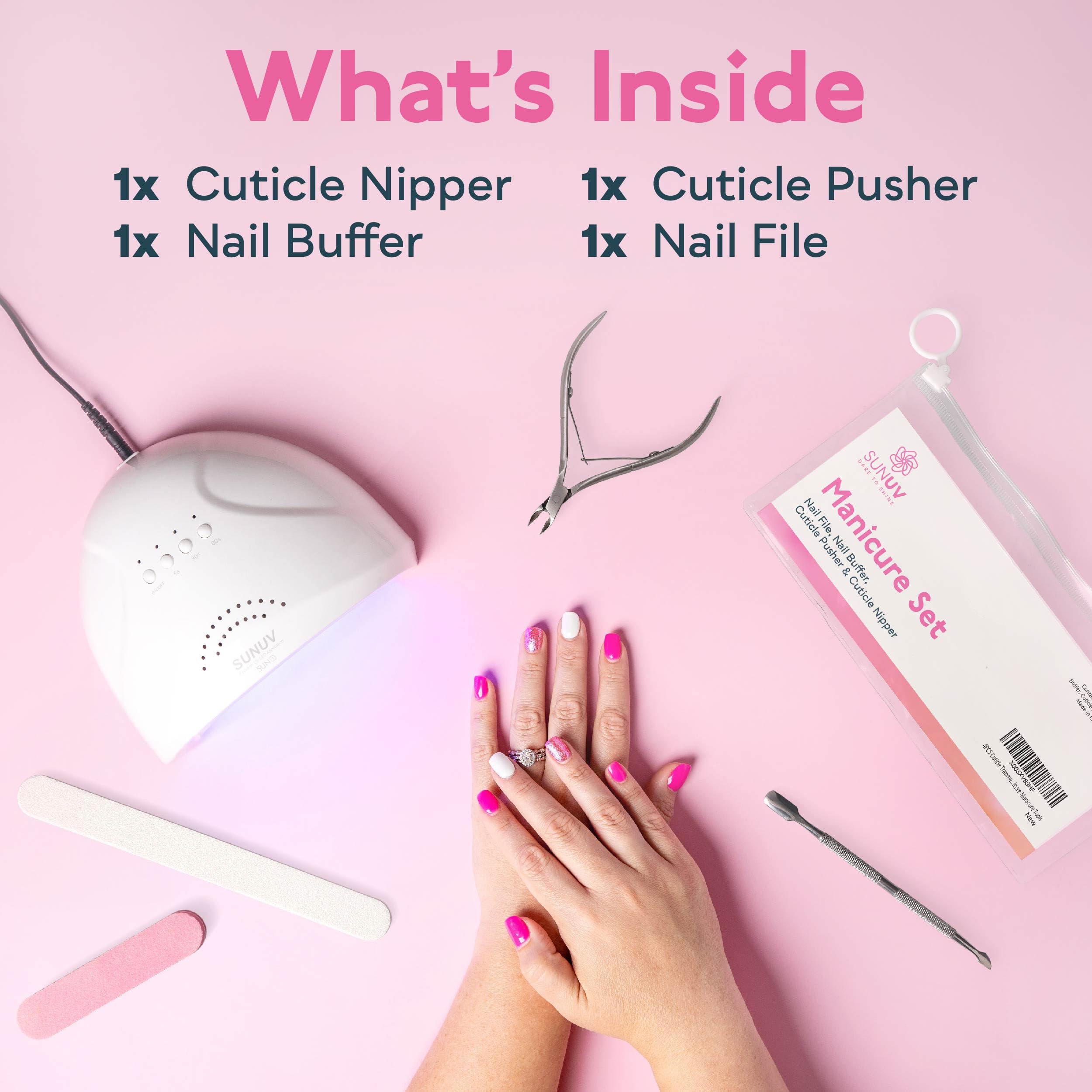 SUNUV UV Nail Lamp, Professional LED UV Light for Gel Nails SUNone 48W 4PCS Cuticle Nippers, Cuticle Pusher with Nail File and Buffer Set