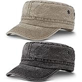 Geyoga Army Cap 2 Pieces Cadet Military Hat for Men Women Washed Cotton Flat Top Cap Unisex Outdoor Sports Casual Sun Hat