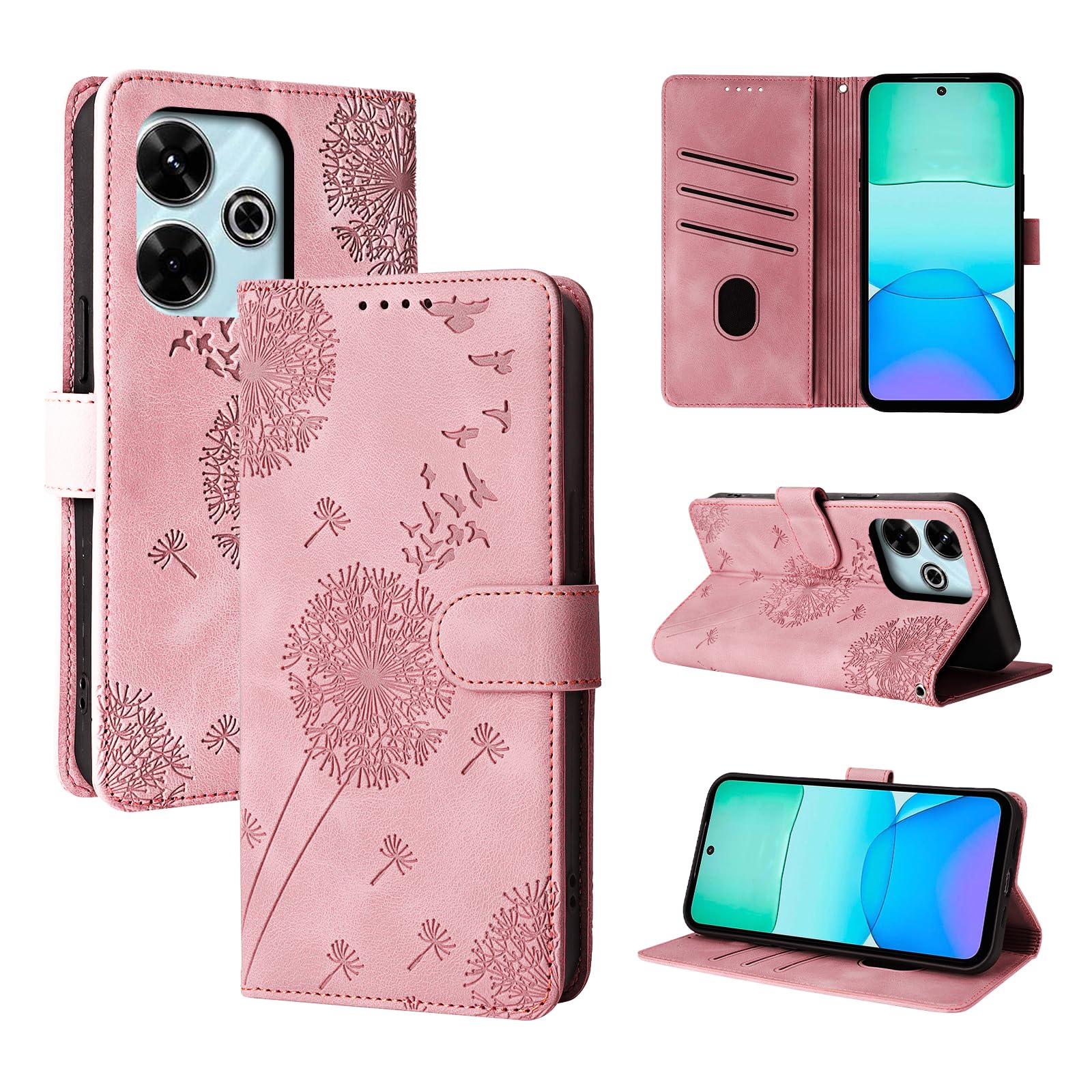 Rostsant Case for Xiaomi Redmi 13 4G Dandelion Cover Premium PU Leather Flip Phone Case Wallet Card Slots Protective Cover for Xiaomi Redmi 13 4G Rosegold — image 1