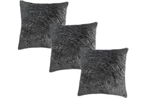 Set De 3 Cojines Rellenos Decorativos 45 Cm/Peluche Largo (Gris Oxford)