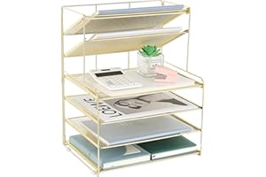 OPNICE 6-Tier Letter Tray Paper Organizer, Desk Organizers and Accessories, Desktop File Organizer, Office Desk Accessories for Office Supplies (Gold)