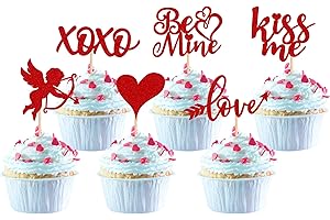 YCTHUNFISH 36 Pack Valentine's day Cupcake Toppers Red Glitter Sweet Love Kiss Me Cupid Be Mine Cupcake Food Picks Valentine's Day Theme Wedding Bridal Shower Birthday Party Cake Decorations Supplies