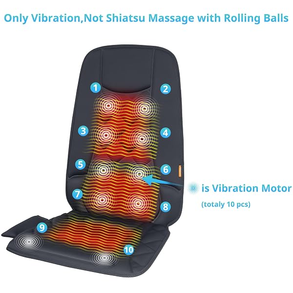 CARSHION 10 VIBRATION MOTORS, MASSAGE SEAT CUSHION WITH HEAT,BACK MASSAGER FOR CHAIR BACK MASSAGER HEATED SEAT COVER MASSAGE CHAIR PAD FOR PAIN RELIEF HOME OFFICE USE